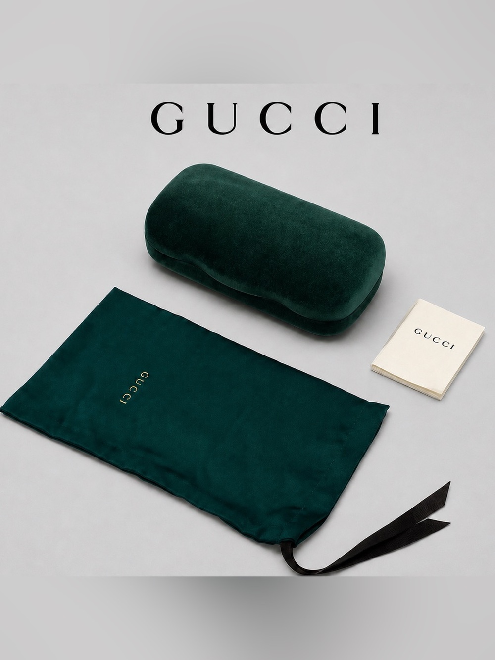 Gucci Eyewear Case Set – Emerald Velvet Case, Dust Bag, Cleaning Cloth